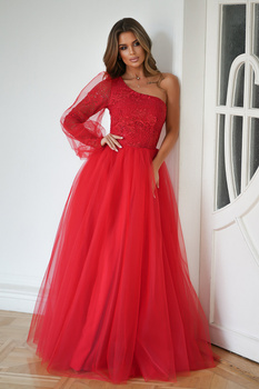 SUKIENKA BALOWA NA JEDNO RAMIĘ CZERWONA