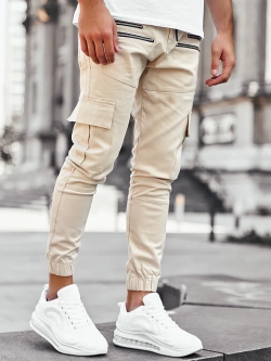 Spodnie męskie joggery beżowe 191376BE
