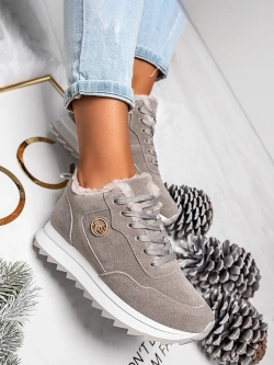 Damskie szare ocieplane buty sportowe TL233-26