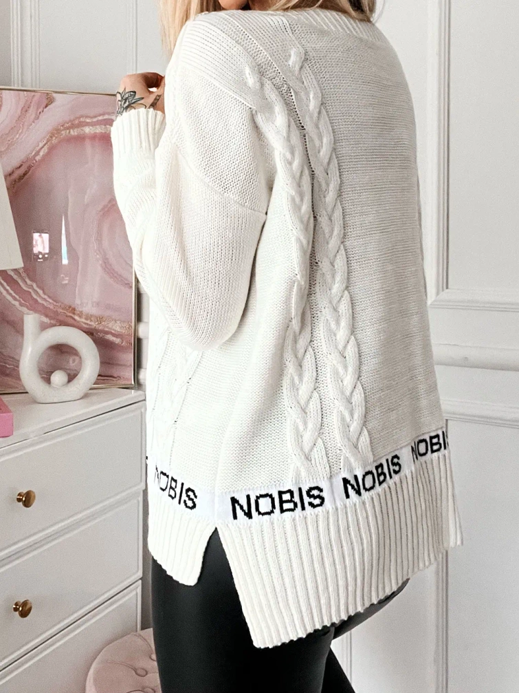 Damski długi sweter oversize ecru 102309E