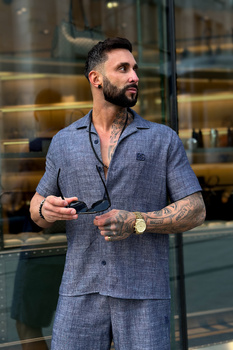 KOMPLET MĘSKI BG ALVARO | CIEMNY NIEBIESKI LEN