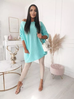 Damski długi sweter oversize miętowy 7689M