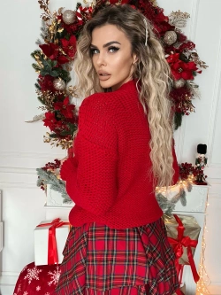 Damski sweter czerwony z warkoczem 1728CZ