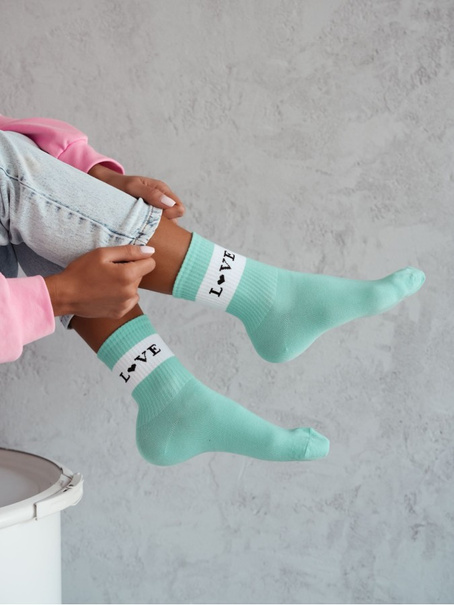 Skarpetki damskie LOVE - szeroki pasek 0200.149, Kolor Miętowy 2, Rozmiar 37-41