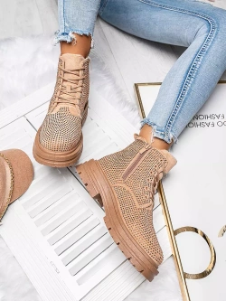 Damskie ocieplane beżowe trapery TL243-8