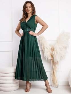 Długa plisowana sukienka z paskiem Milano