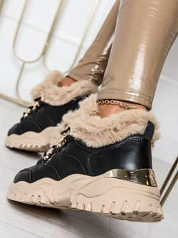 Damskie ocieplane buty sportowe czarne HF221C