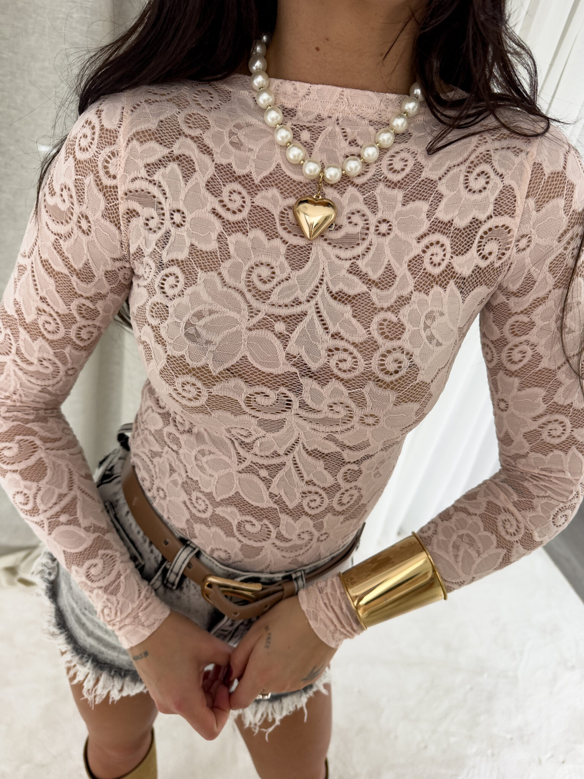 Bluzka SABRINA koronka – pudrowy róż