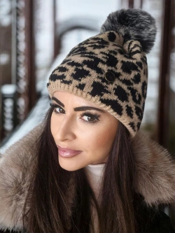 Damska czapka zimowa czarno-beżowa Panther 002