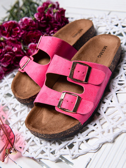 Damskie klapki różowe z klamrami DZ119-5