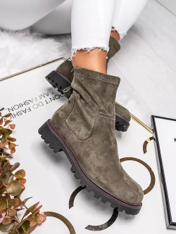 Damskie zamszowe botki khaki A5300-7
