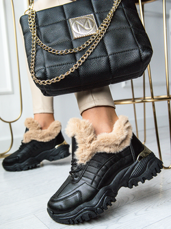 Damskie ocieplane buty sportowe czarne HF223