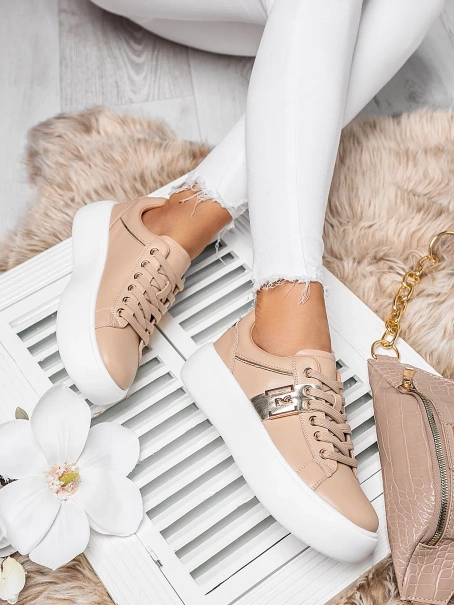 Damskie buty sportowe ciemnobeżowe na platformie Y121-63