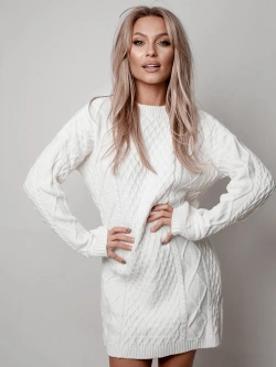 Damski sukienka/tunika sweterkowa ecru 0528E