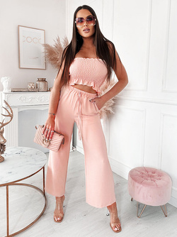 Komplet damski top+spodnie pudrowy róż SET011R