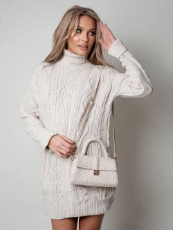 Damska sukienka sweterkowa z golfem beżowa 0530BE