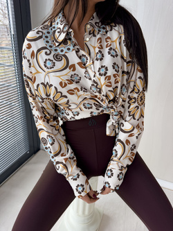 Koszula OVER AUTUMN wiskoza - ecru-czekolada