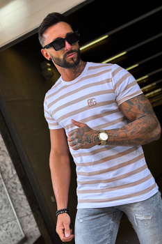 T-SHIRT MĘSKI BG POST | BIAŁY - BEŻ