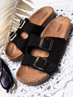 Damskie klapki czarne z klamrami DZ119