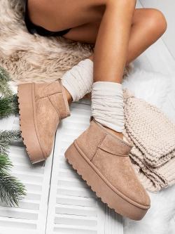 Damskie beżowe śniegowce zamszowe na grubej podeszwie TL242-63