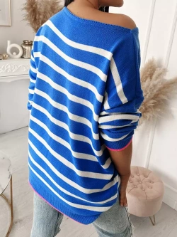 Damski lazurowy sweter w paski 102303L