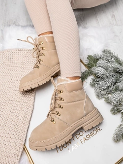 Damskie ocieplane beżowe trapery TL228-8