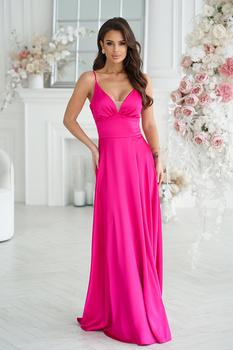 SUKIENKA SATYNOWA Z ROZCIĘCIEM NA NODZE FUKSJA