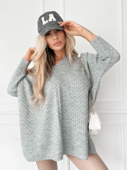 Damski sweter oversize szary 7842SZ