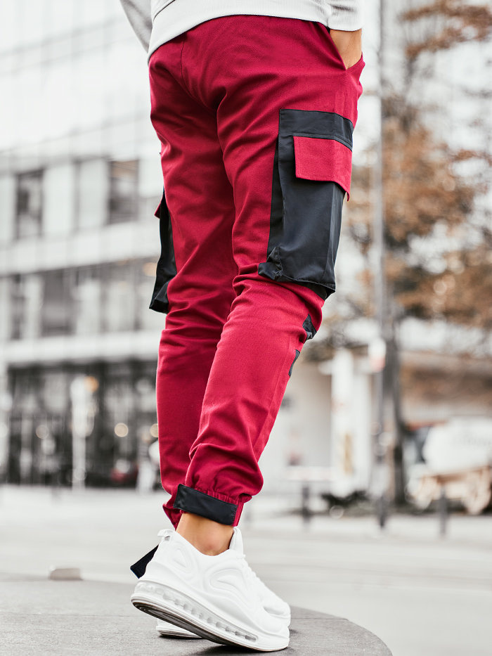 Spodnie męskie joggery bordowe 11131BO