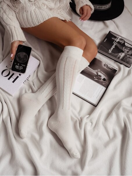 Podkolanówki ażurowe Warkocz 0330.002, Kolor Ecru, Rozmiar 37-41