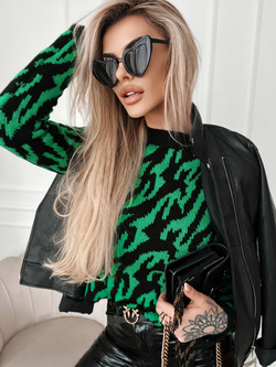 Damski sweter zebra czarno zielony 62226CZ