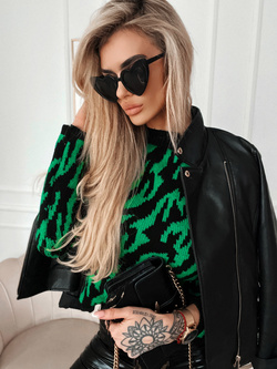 Damski sweter zebra czarno zielony 62226CZ