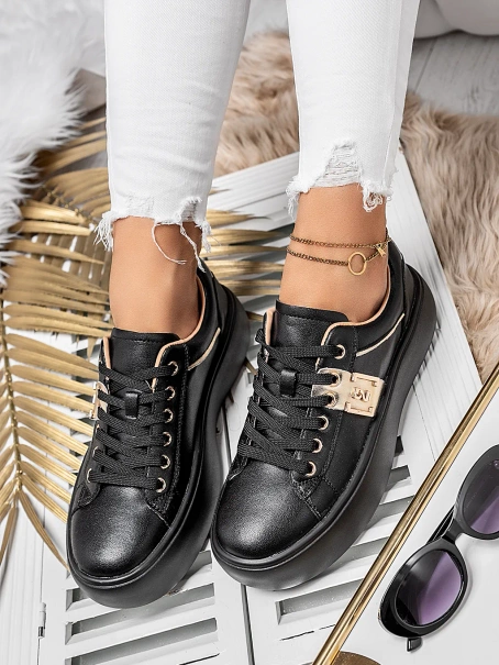 Damskie buty sportowe czarne na platformie Y121