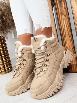 Damskie ocieplane buty sportowe beżowe HF218-63BE