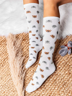 Damskie skarpetki białe długie MISIE SKD02