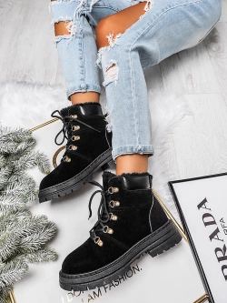 Damskie ocieplane czarne trapery TL228