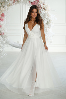 DŁUGA SUKIENKA Z ROZCIĘCIEM NA NODZE ECRU