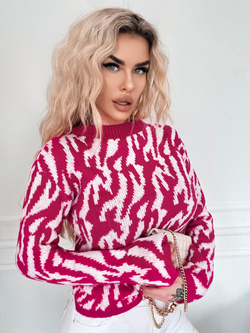 Damski sweter zebra biało amarantowy 62226BA