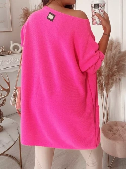 Damski długi sweter oversize różowa landrynka 7689RL