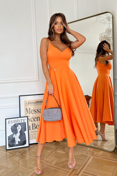 SUKIENKA MIDI NA RAMIĄCZKACH POMARAŃCZOWA
