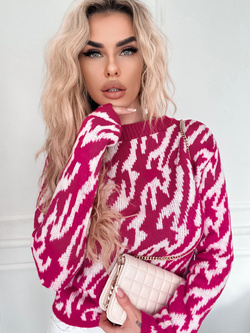 Damski sweter zebra biało amarantowy 62226BA
