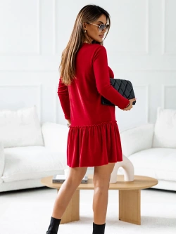 Sukienka welurowa z falbanką czerwona SD685CZ