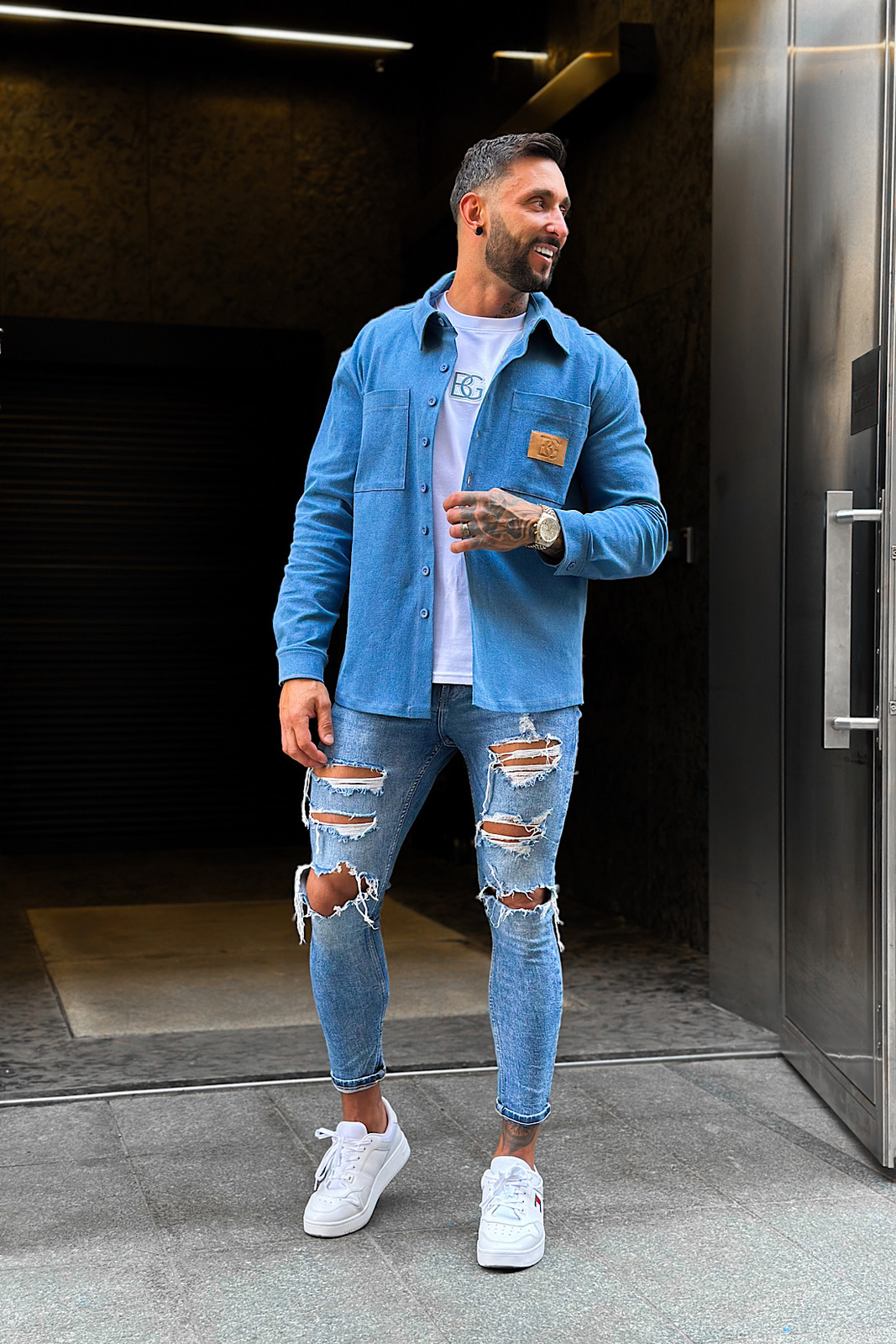 KOSZULA MĘSKA BG DENIMO | NIEBIESKI JEANS