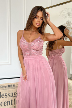 TIULOWA SUKIENKA NA RAMIĄCZKACH 7/8 BRUDNY RÓŻ