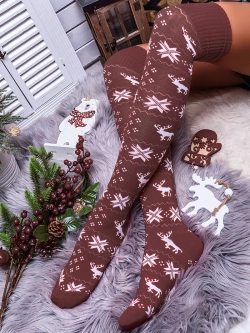 Damskie zakolanówki świąteczne brązowe ZŚ09