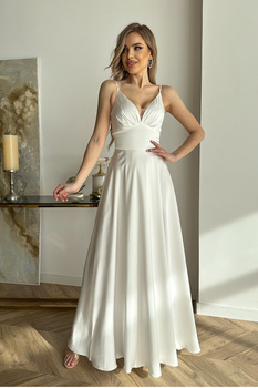 SUKIENKA SATYNOWA Z ROZCIĘCIEM NA NODZE ECRU