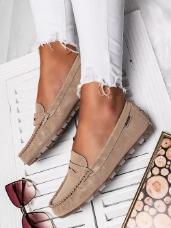 Damskie ciemnobeżowe mokasyny M502-63