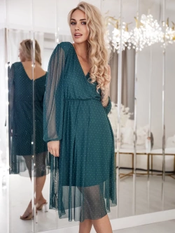 Elegancka zwiewna sukienka midi z transparentnym dołem Rossella