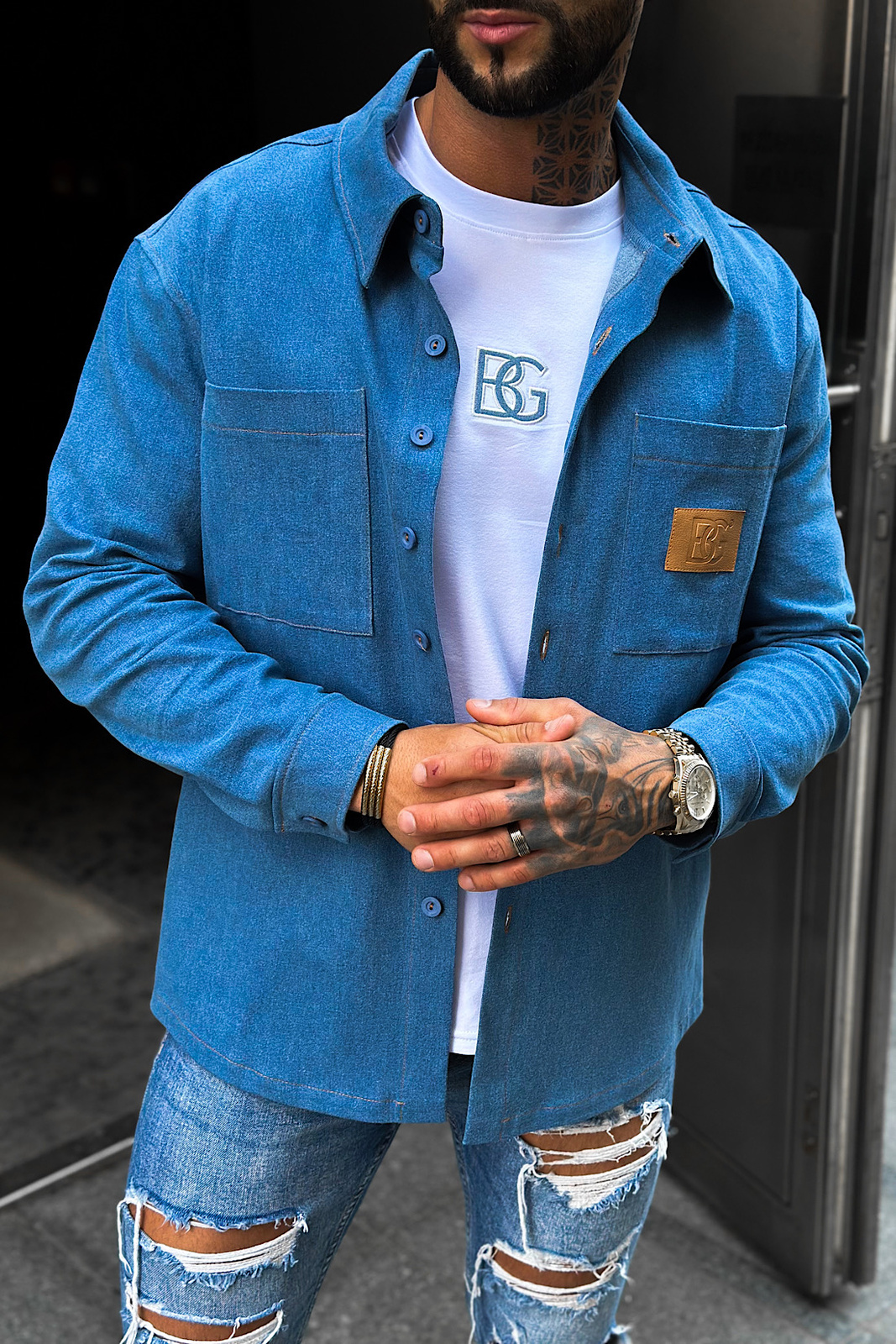 KOSZULA MĘSKA BG DENIMO | NIEBIESKI JEANS