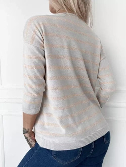 Damski szaro-beżowy sweter w paski 102304SBE